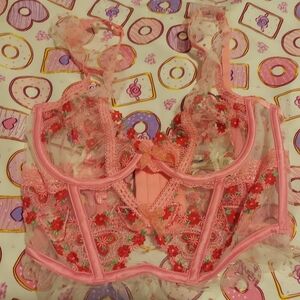 For Love And Lemons Pink Floral Embroidered Bra